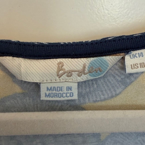 Boden Blue and Yellow Patterned V-Neck Midi Sixe US10 - Picture 9 of 12